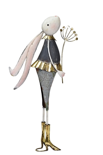 Kovový zajíc s květem miříku 61x33,5x11 cm