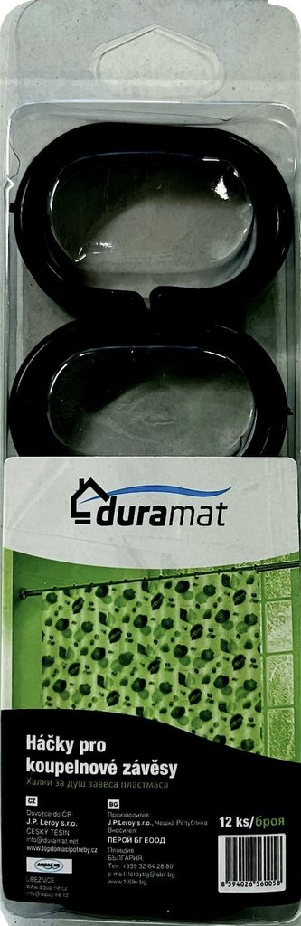 DURAmat Háčky pro koupelnové závěsy, černé, 12ks