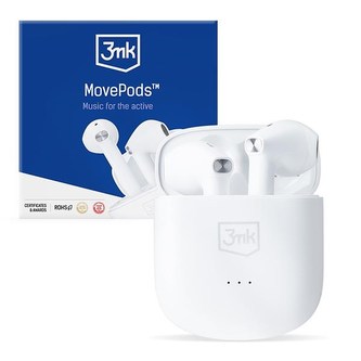 3mk HF, sluchátka Bluetooth MovePods, stereo, nabíjecí pouzdro, bílá