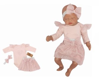 Z&Z 3-dílná soupravička body, tylová suknička a čelenka, růžová, vel. 74; 74 (6-9m)