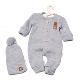 Baby Nellys 2-dílná sada Pletený overálek STAR + čepice Hand Made, šedý, vel. 80/86; 80/86 (12-18m)