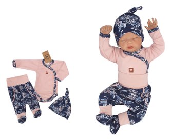 Z&Z 3-dílná soupravička body, polodupačky a čepička Květinka  - granát, vel. 68; 68 (3-6m)