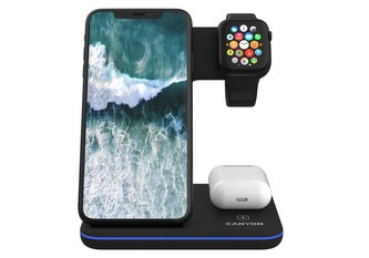 CANYON Bezdrátová nabíječka WS-303B,3v1,vstup 9V/2A,12V/2A,výstup 15/10/7.5/5W, USB-C > USB-A, vč. AC adaptéru,černá CANYON Bezdrátová nabíječka WS-303B,3v1,vstup 9V/2A,12V/2A,výstup 15/10/7.5/5W, USB-C > USB-A, vč. AC adaptéru,černá