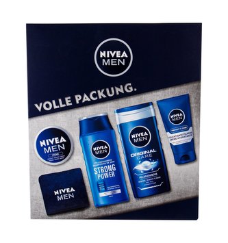 Nivea Men Original sprchový gel 250 ml + šampon Strong Power 250 ml + univerzální krém Men Creme 150 ml + denní pleťová péče Protect & Care 75 ml + ručník 1 ks