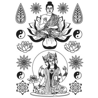 Samolepka na textil, zažehlovací, motiv BOUDDHA, černý