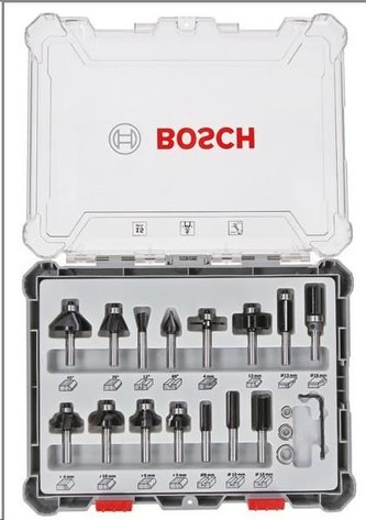 Bosch Smíšená sada tvarových fréz s vřetenem O 6 mm, 15 ks