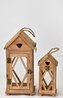 Dřevěná lucerna domek se srdíčkem, hnědá s patinou, sada 2 ks