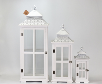 Dřevěná lucerna bílá, sada 3 ks