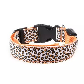 LED Obojek pro psa vzor Leopard /Oranžová L