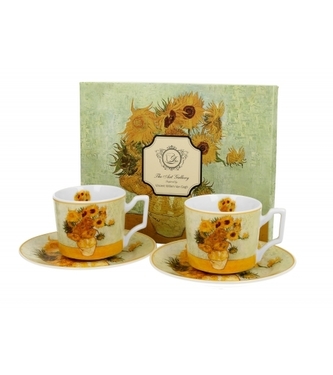Porcelánový hrnek espesso s podtalířkem Sunflowers inspired by Van Gogh 110 ml, sada 2 ks v dárkovém boxu