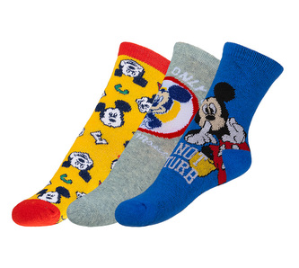 Ponožky dětské Mickey - sada 3 páry - červená, žlutá, modrá, šedá - 27-30