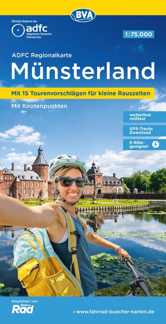 ADFC-Regionalkarte Münsterland, 1:75.000, mit Tagestourenvorschlägen, reiß- und wetterfest, E-Bike-geeignet, mit Knotenpunkten,