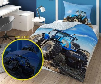 DETEXPOL Povlečení Traktor blue svítící  Bavlna, 140/200, 70/80 cm