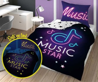 DETEXPOL Povlečení Music Star svítící  Bavlna, 140/200, 70/80 cm