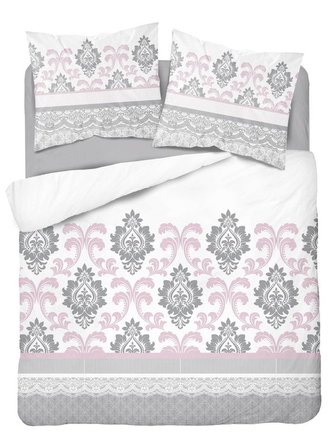 DETEXPOL Francouzské povlečení Ornamenty šedorůžová  Bavlna, 220/200, 2x70/80 cm