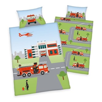 HERDING Povlečení do postýlky Hasiči Bio Bavlna  Bio Bavlna, 100/135, 40/60 cm
