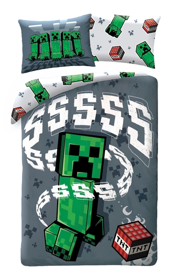 HALANTEX Povlečení Minecraft Creeper Grey  Bavlna, 140/200, 70/90 cm