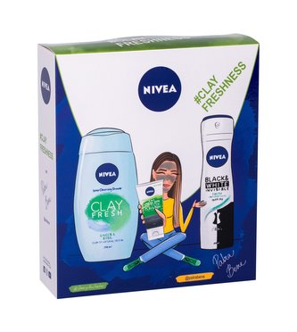 Nivea Clay Fresh sprchový gel 250 ml + čisticí krém 3v1 Urban Skin Detox Clay Wash 150 ml + antiperspirant sprej Black & White Invisible Fresh 150 ml