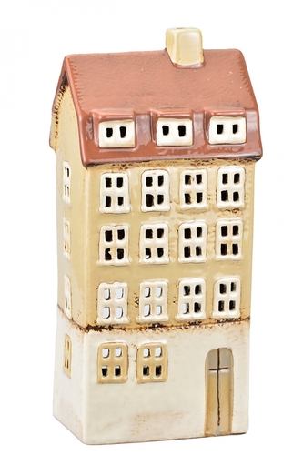 Keramický domek na čajovou svíčku, béžový 24x11x8,5 cm