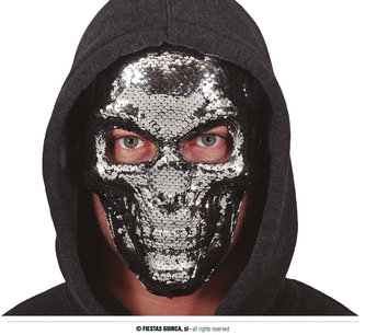 Stříbrná maska kostlivce s flitry