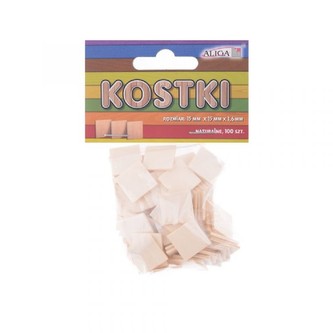 Kostky kreativní, dřevěné, přírodní 15 x 15 x 1,6 mm - 100 ks