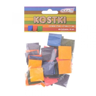 Kostky kreativní, dřevěné, různobarevné 25 x 25 x 1,3 mm - 50 ks