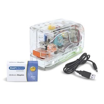 Sešívačka "626EL", průhledná, 26/6, 15 listů, plast, USB nabíjení, RAPESCO