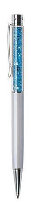 Kuličkové pero SWAROVSKI® Crystals, krémově bílá, modré krystaly v horní části pera, 14 cm, ART CRYS