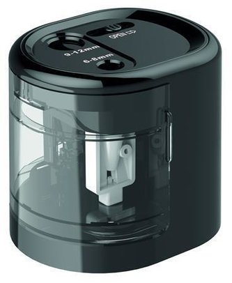 Stolní ořezávátko "PS12-USB", černá, 2 otvory, baterie/ USB, RAPESCO