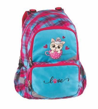 Batoh "Anatomic Kitty Love", světle modrá-růžová, anatomický, PULSE 122002