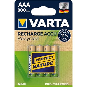 Nabíjecí baterie, AAA, tužková, recyklovaná, 4x800 mAh, VARTA