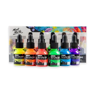 Mont Marte sada barevných akrylových inkoustů Premium FLUO, 6x20ml, PP obal