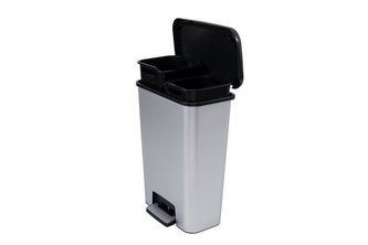 Odpadkový koš "Compatta Duo", černá-stříbrná, pedálový, hranatý, 2x 23 l, CURVER 249815