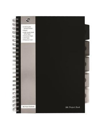 Blok "Black project book", A4, černá, linkovaný, 125 listů, spirálová vazba, PUKKA PAD