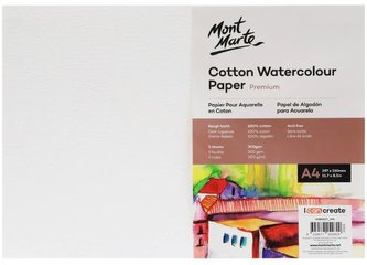 Mont Marte akvarelový papír Premium, 100% bavlna, 300 g/m2, A4, č.0127, 5 listů