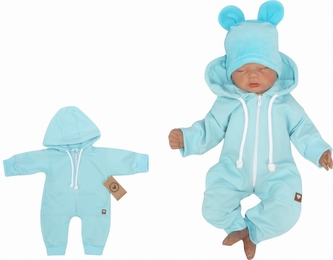 Z&Z Dětský teplákový overálek s kapucí, tyrkys; 56 (1-2m)