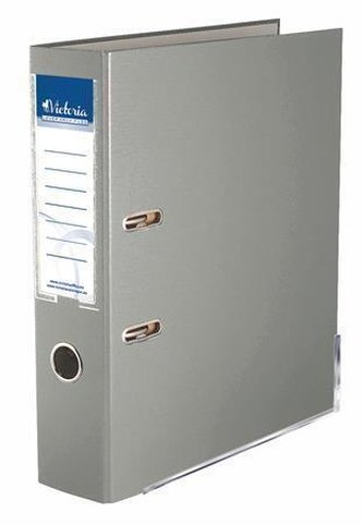 Pákový pořadač "Basic", šedý, 75 mm, A4, s ochranným spodním kováním, PP/karton, VICTORIA