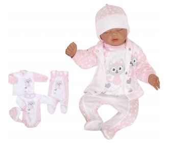 Z&Z 4-dílná soupravička body, dupačky, kabátek a čepička Kočička - růžová, vel. 56