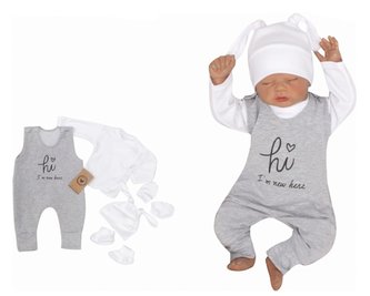 Z&Z 5-dílná kojenecká soupravička Hi I´m new here - šedá