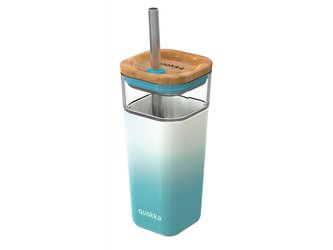 Skleněný cestovní hrnek s brčkem Liquid Cube Teal Gradient 540 ml