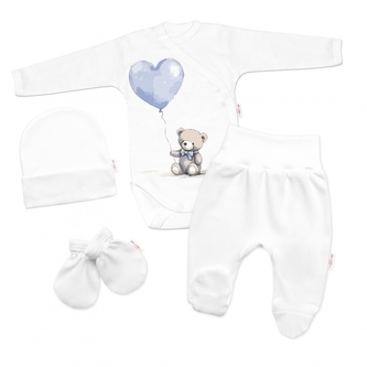 Sada do porodnice pro miminko 4D Teddy Love - bílá/modrá, rozm. 62; 62 (2-3m)