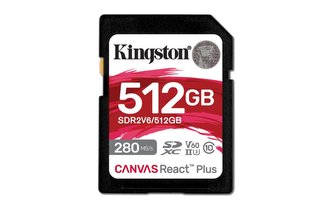 Kingston paměťová karta 512GB Canvas React Plus SDXC UHS-II 280R/150W U3 V60 for Full HD/4K Kingston paměťová karta 512GB Canvas React Plus SDXC UHS-II 280R/150W U3 V60 for Full HD/4K