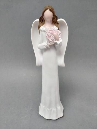 Anděl bílý s růžovým srdcem 21cm