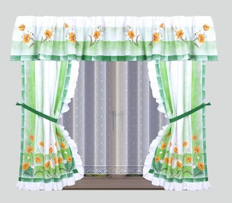 Závěs, Máky, zelený, 300x180cm