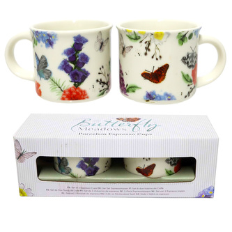 Porcelánový hrnek- esspresso- sada 2 -  Motýl - Louky-Meadows