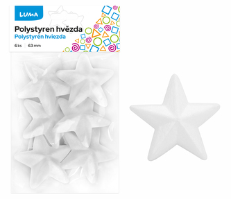 Polystyren - Hvězda  63mm, 6ks LUMA