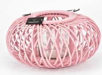 Proutěná lucerna Lena 17x27 cm, růžová II. jakost