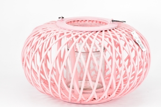 Proutěná lucerna Lena 20x32 cm, růžová II. jakost