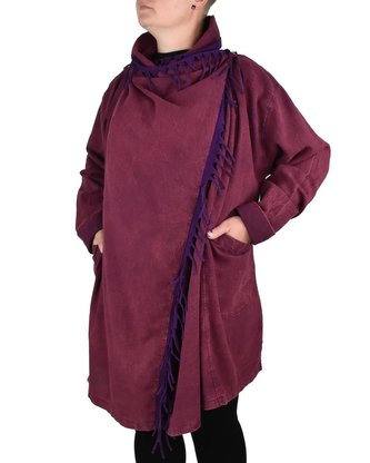 Kardigan TIDA, vínový, fialové třásně