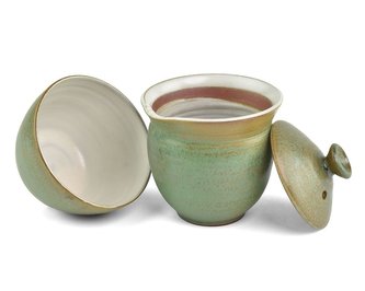 Keramický Gaiwan s miskou zelený menší cca 0,15 l